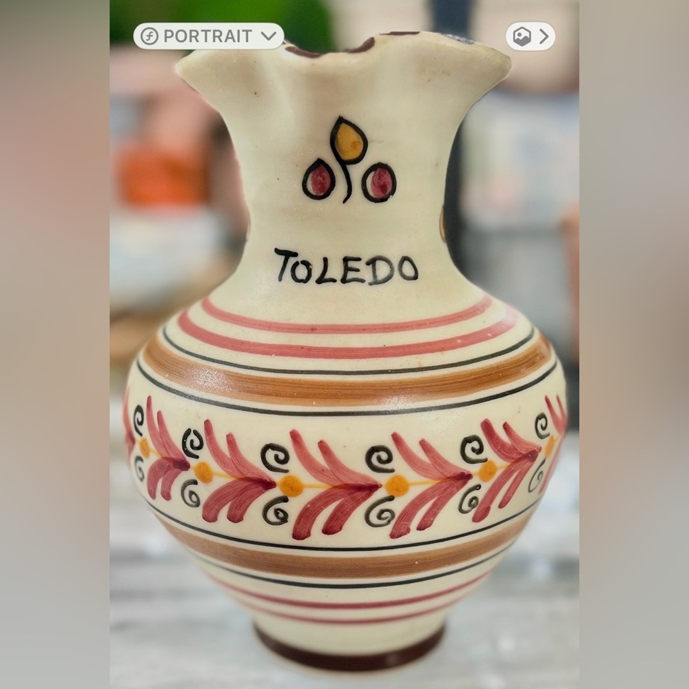 Hand-painted Ceramic Pitcher, Made in Toledo, Spain, Artist Signed - Gorgeous!